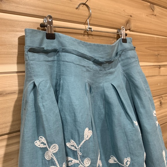 Talbots‎ Skirt Womens 8 Embroidered Floral Linen Lined Boho Spring Summer Casual - Picture 2 of 12
